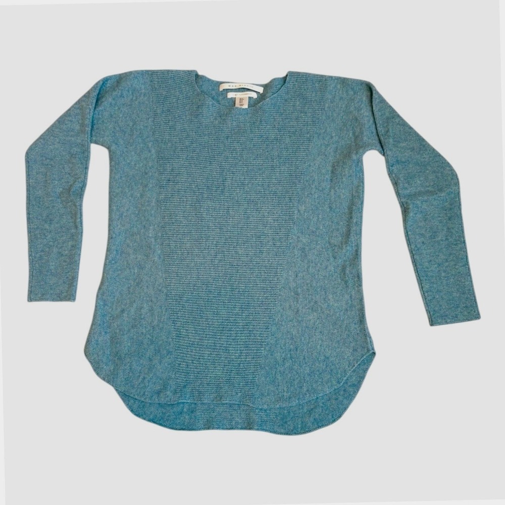 Max Studio Womens 100% 2-Ply Cashmere Ribbed Panel Sweater Teal Blue Small - Picture 4 of 6